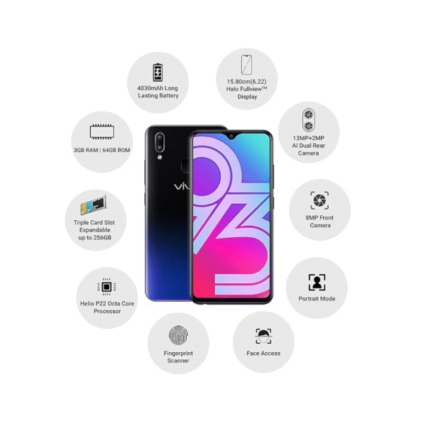 Vivo Y93 Starry Black – 64GB Storage, 4GB RAM, Single SIM (Refurbished)