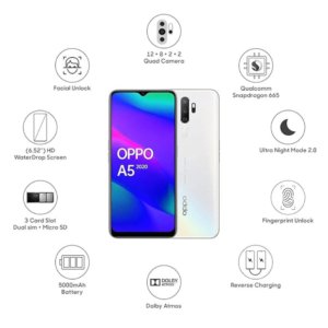 Oppo A5 – 128GB Storage, 6GB RAM, Dual SIM – Dazzling White