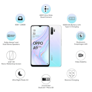 Oppo A9 2020 – 128GB Storage, 8GB RAM, Single SIM – Vanilla Mint
