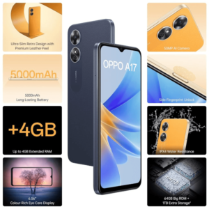Oppo A17 – 128GB Storage, 6GB RAM, Dual SIM – Midnight Black