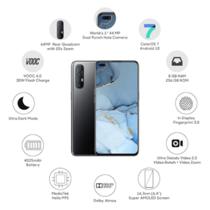 Oppo Reno 3 – 256GB Storage, 12GB RAM, 5G Dual SIM – Black
