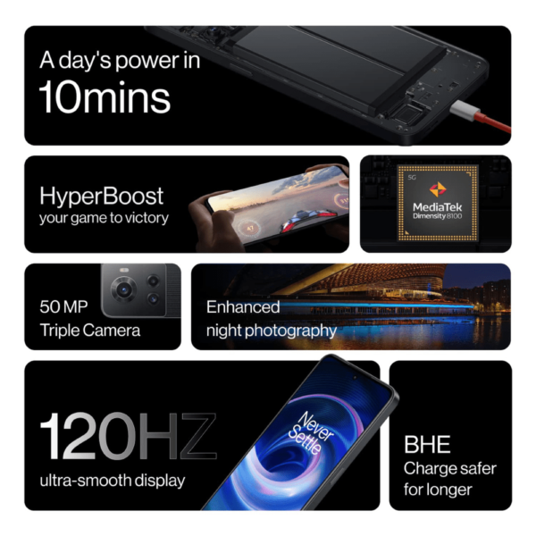 OnePlus 10R – 256GB Storage, 8GB RAM, Single SIM – Sierra Black