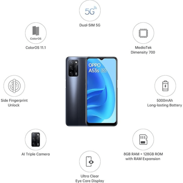 OPPO A53s – 256GB Storage, 8GB RAM, Single SIM – Ink Black