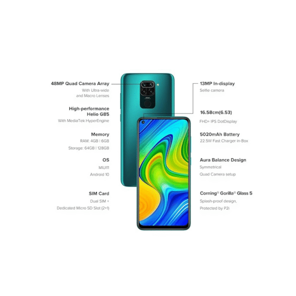 Redmi Note 9 6GB RAM 128GB Storage Single SIM - Aqua Green