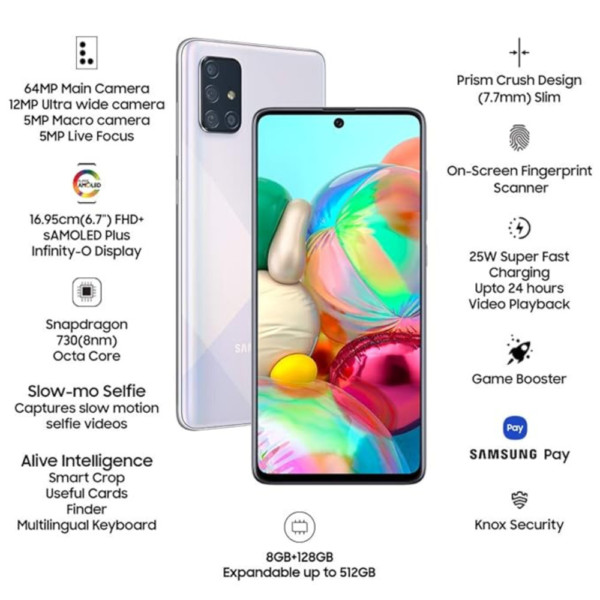 Samsung Galaxy A71 6GB RAM 128GB Storage Single SIM – Prism Crush Silver